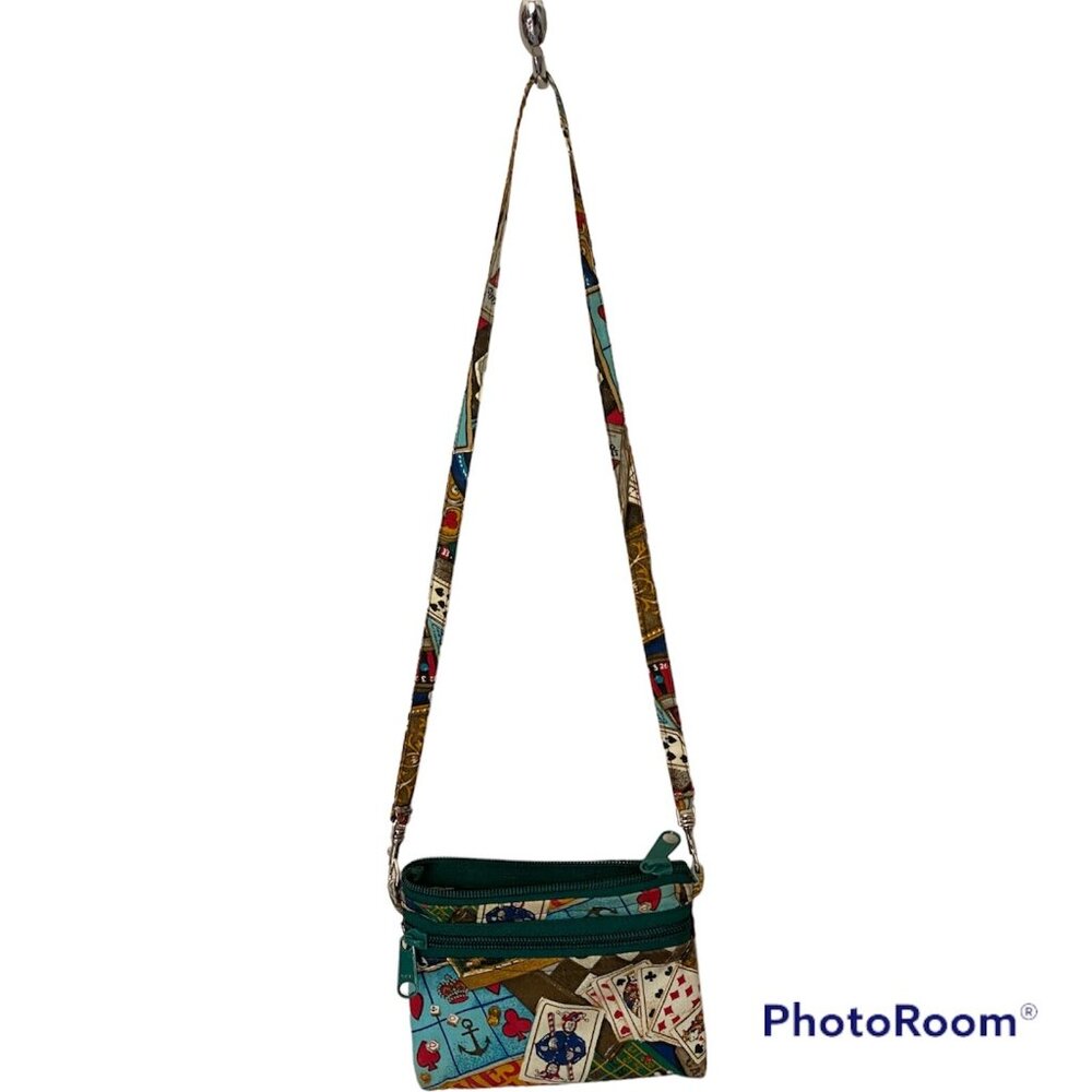 Val in Stitches Fabric Crossbody Purse Small 6x4.5 Card Games Handmade in USA - Picture 7 of 12